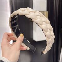 Headband/Faux Leather - Style 2 [Colour: Cream]