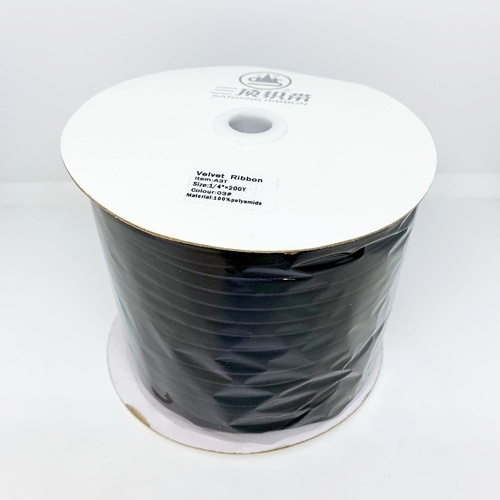 Velvet Ribbon 6mm/ROLL (03) Black