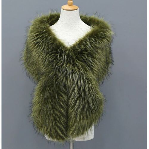 Faux Fur Stole - Olive Green