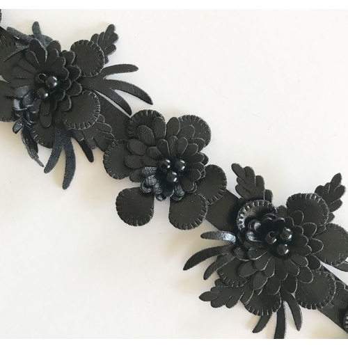 Faux Leather Flower Trim (50cm) - Black
