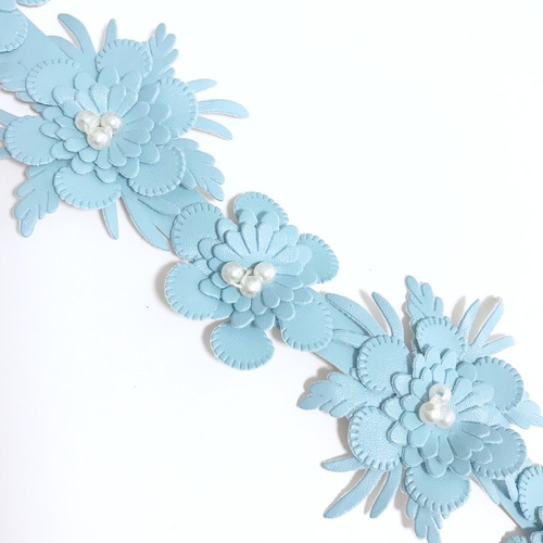 Faux Leather Flower Trim (50cm) - Blue