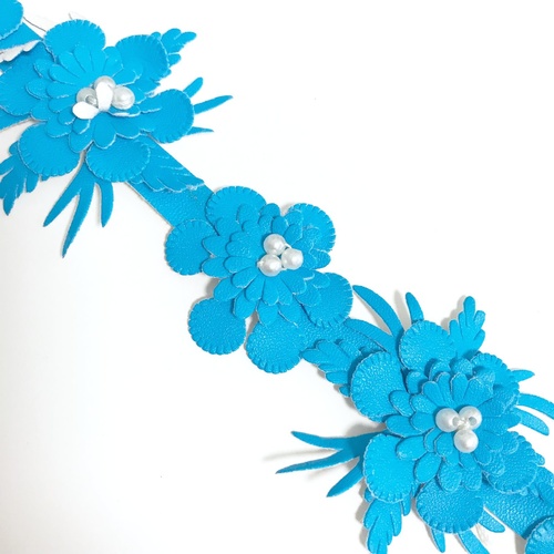 Faux Leather Flower Trim (50cm) - Bright Blue