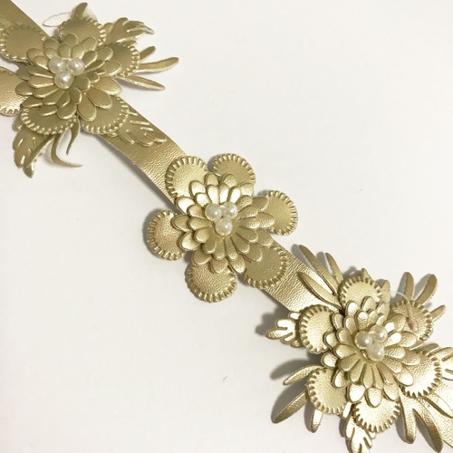 Faux Leather Flower Trim (50cm) - Gold
