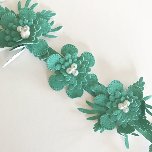 Faux Leather Flower Trim (50cm) - Green