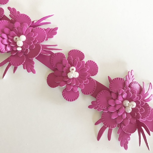 Faux Leather Flower Trim (50cm) - Hot Pink