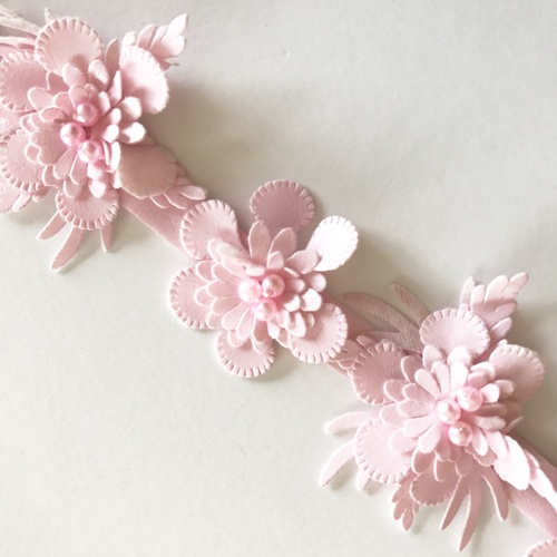 Faux Leather Flower Trim (50cm) - Pink