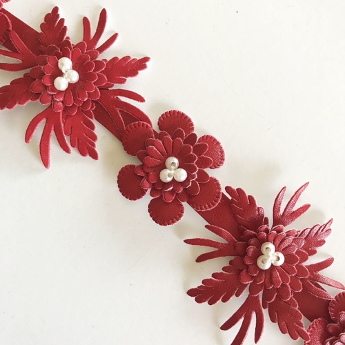 Faux Leather Flower Trim (50cm) - Red