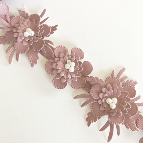 Faux Leather Flower Trim (50cm) - Rose Pink