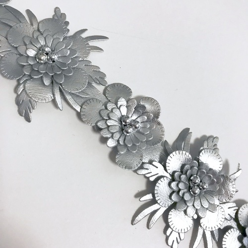 Faux Leather Flower Trim (50cm) - Silver