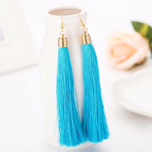 Earring/Long Tassel - Turquoise