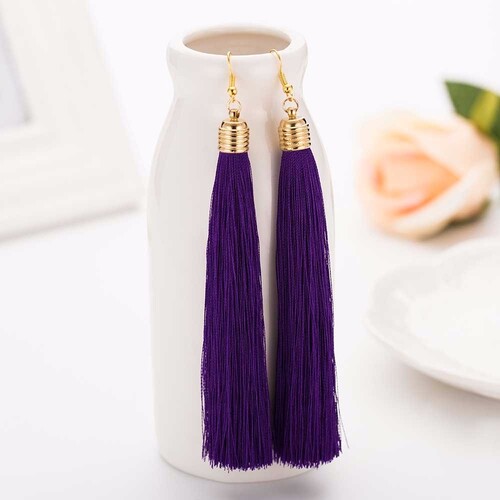Earring/Long Tassel - Purple