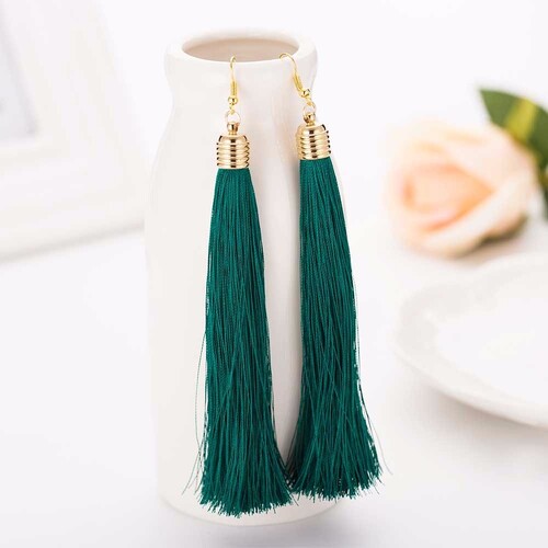 Earring/Long Tassel - Teal