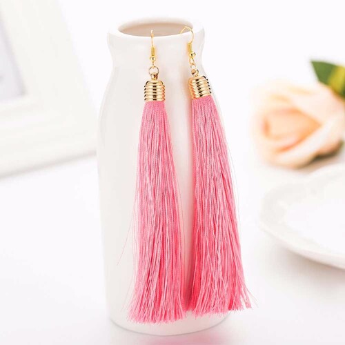 Earring/Long Tassel - Pink