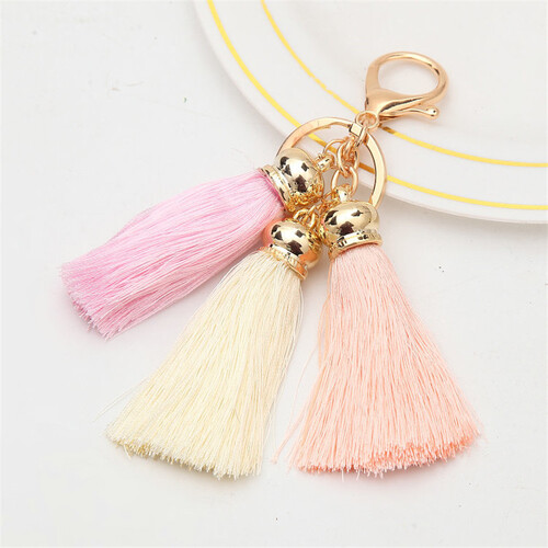 Key Chain/3 Tassels - Pinks/Ivory