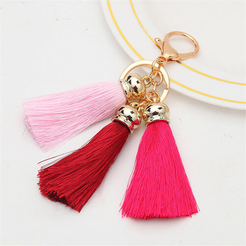 Key Chain/3 Tassels - Pinks/Burgundy