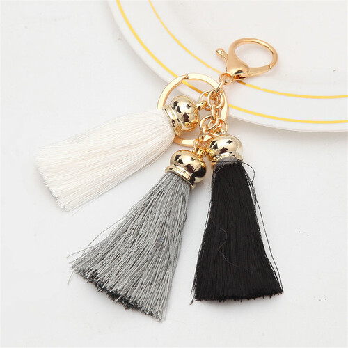 Key Chain/3 Tassels - Black/White/Grey