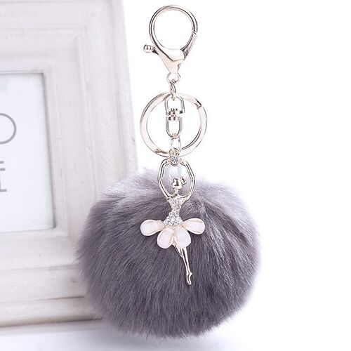 Key Chain/Pom Pom - Grey