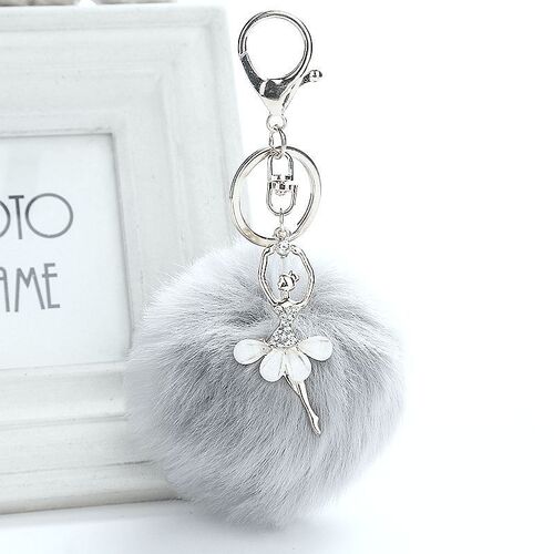 Key Chain/Pom Pom - Light Grey