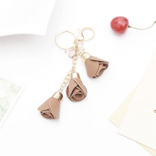 Key Chain/Leather Flowers - Nude