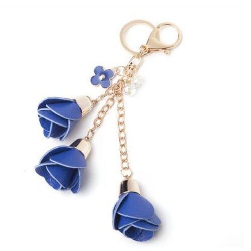 Key Chain/Leather Flowers - Royal