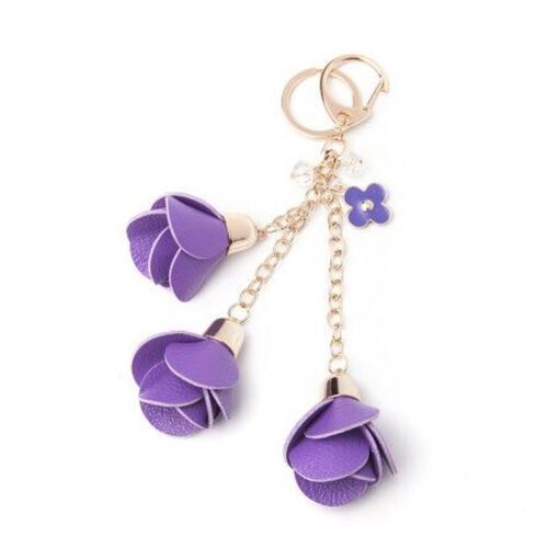 Key Chain/Leather Flowers - Purple