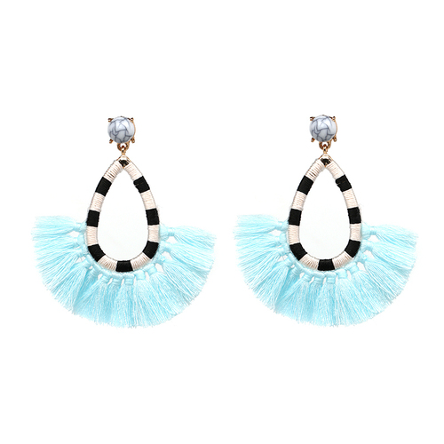 Earring/Teardrop Tassel - Light Blue