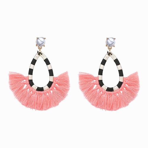 Earring/Teardrop Tassel - Pink