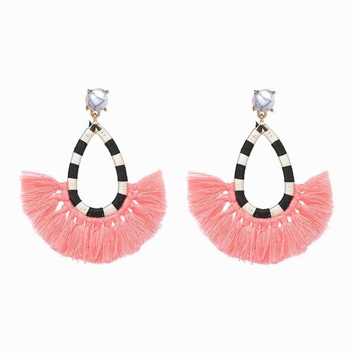 Earring/Teardrop Tassel - Pink