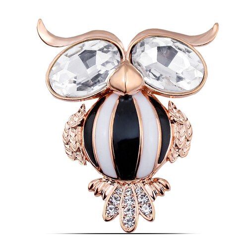 Brooch/Owl.01 - Black/White/Clear
