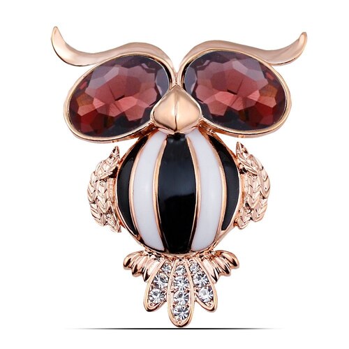 Brooch/Owl.01 - Black/White/Brown