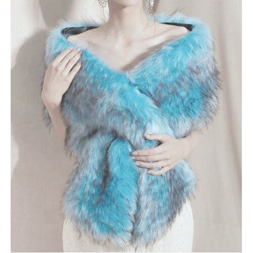 Faux Fur Stole - Blue/Black