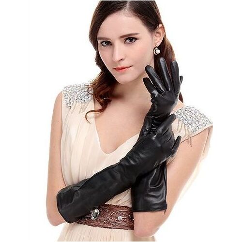 Gloves/Leather/Long - Black