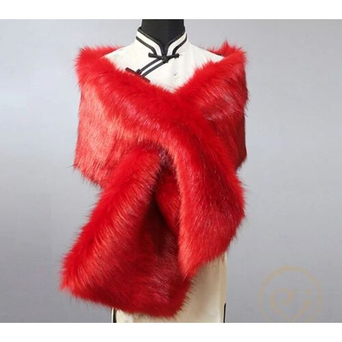 Faux Fur Stole - Red Bright