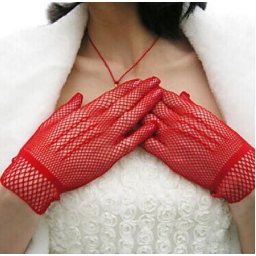 Crochet/Fishnet Gloves - Red