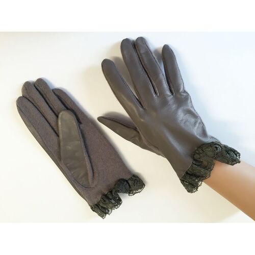 Glove/Leather/Wool/Lace - Grey